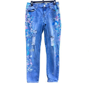 Seven7 Light Wash Factory Distressed Paint Spatter Straight Leg Jeans Size 27